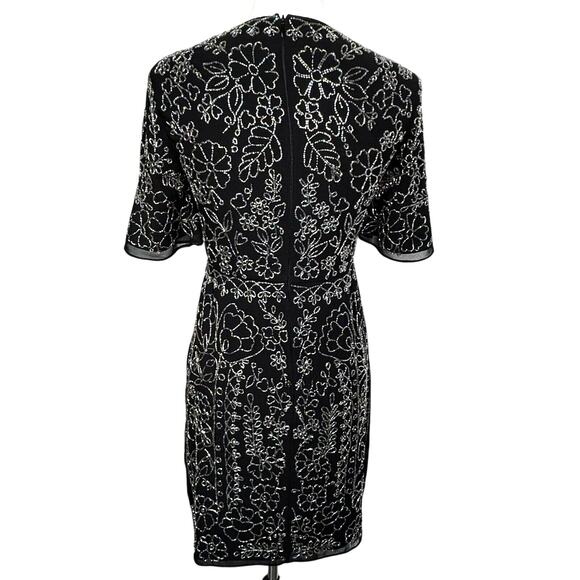 NEEDLE & THREAD Size 2 Black Full Beaded Floral Lined Cocktail Dress Prom Formal - Picture 2 of 10